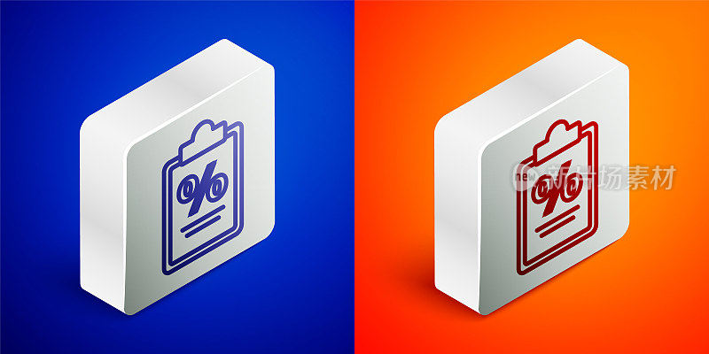 Isometric line Finance document icon isolated on blue and orange background. Paper bank document for invoice or bill concept. Silver square button. Vector Illustration